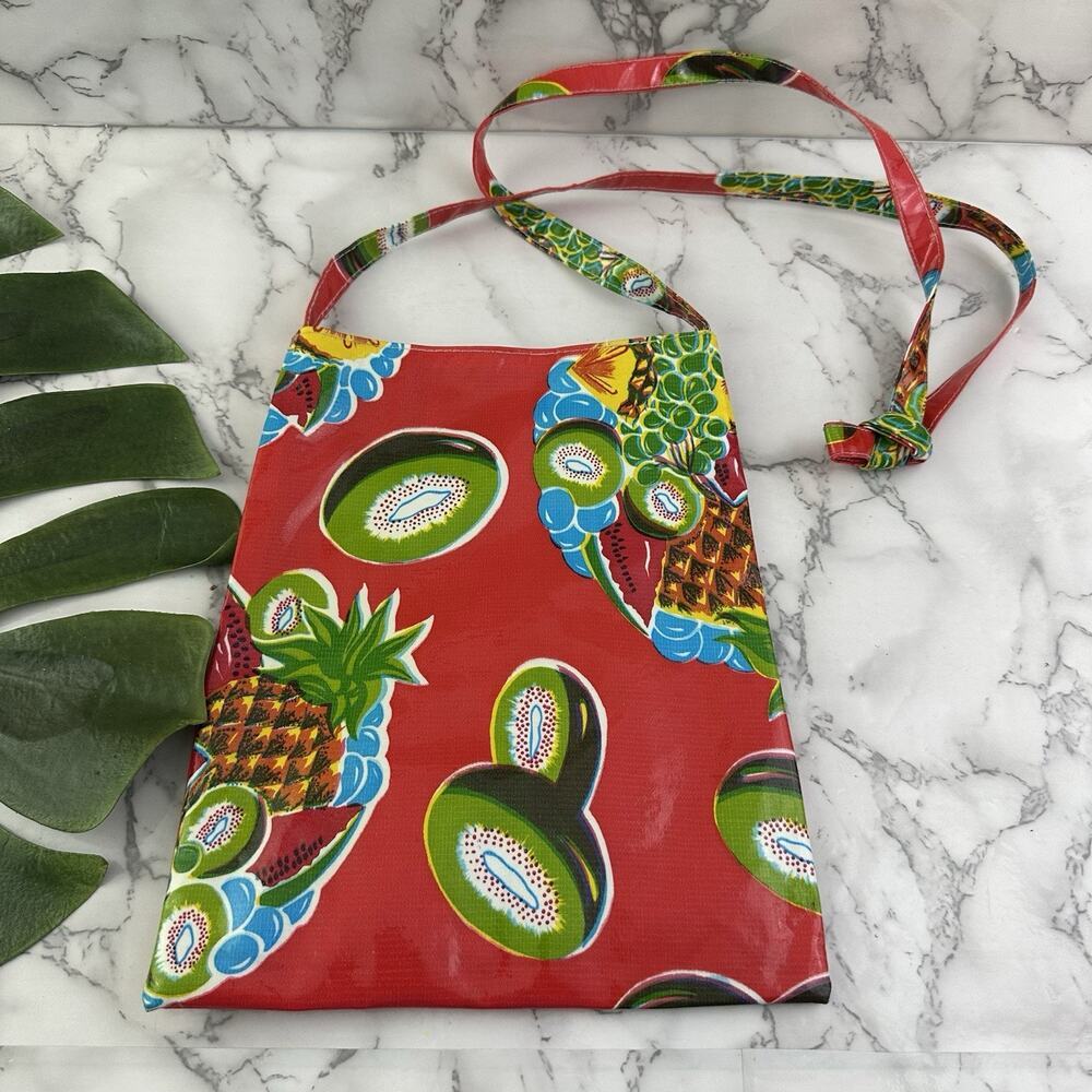 Vintage Y2k Fruit Print Shoulder Bag Purse Coated Canvas Mexico Shopping Retro